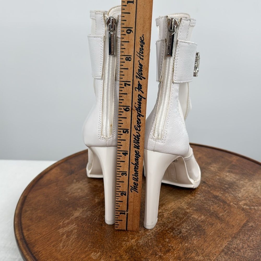 Karl Lagerfeld White Mesh Open-Toe Ankle Booties with Crystal Strap - Picture 6 of 14